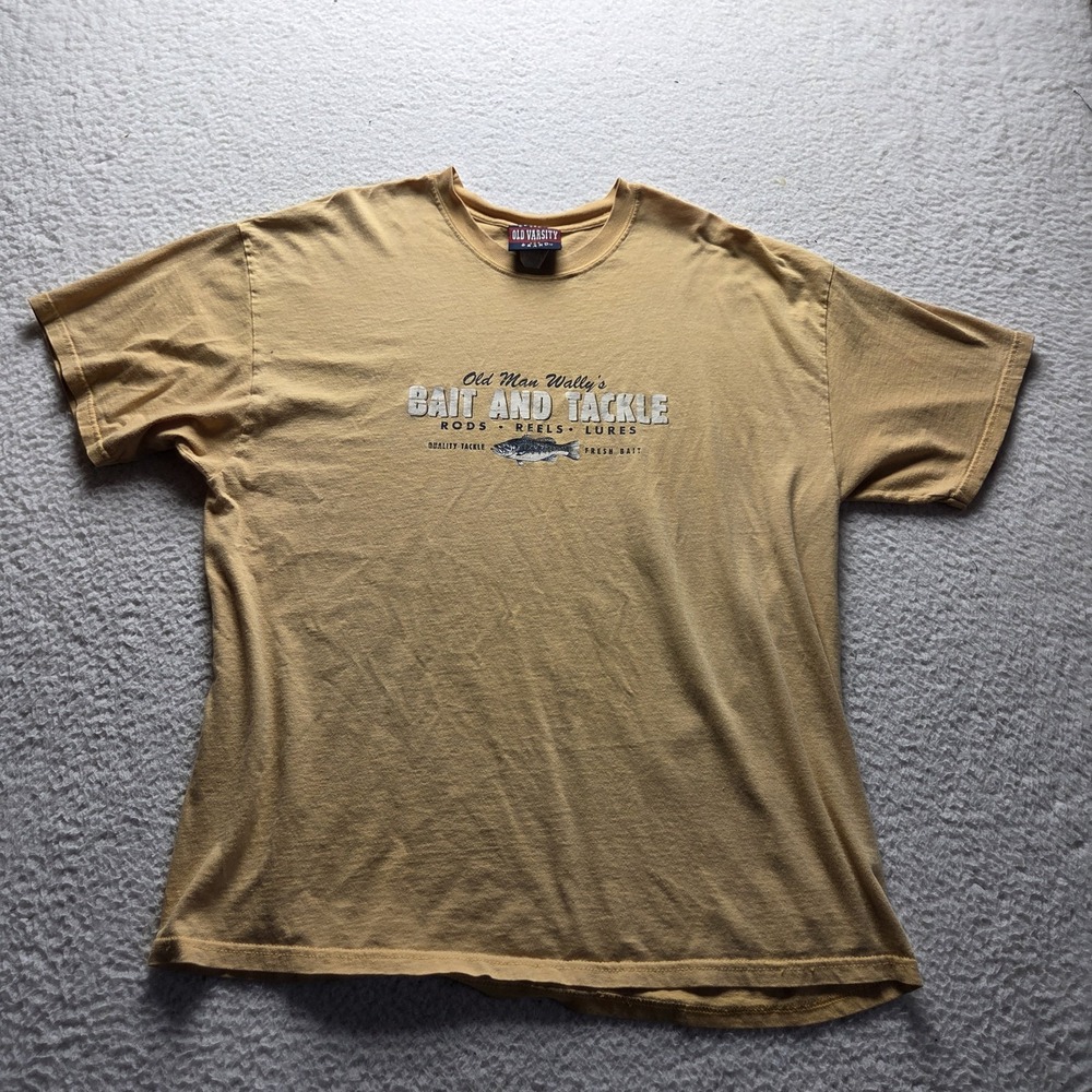Old Varsity Brand Shirt Mens XL Brown Bait & Tackle Fish Graphic Tee Jersey